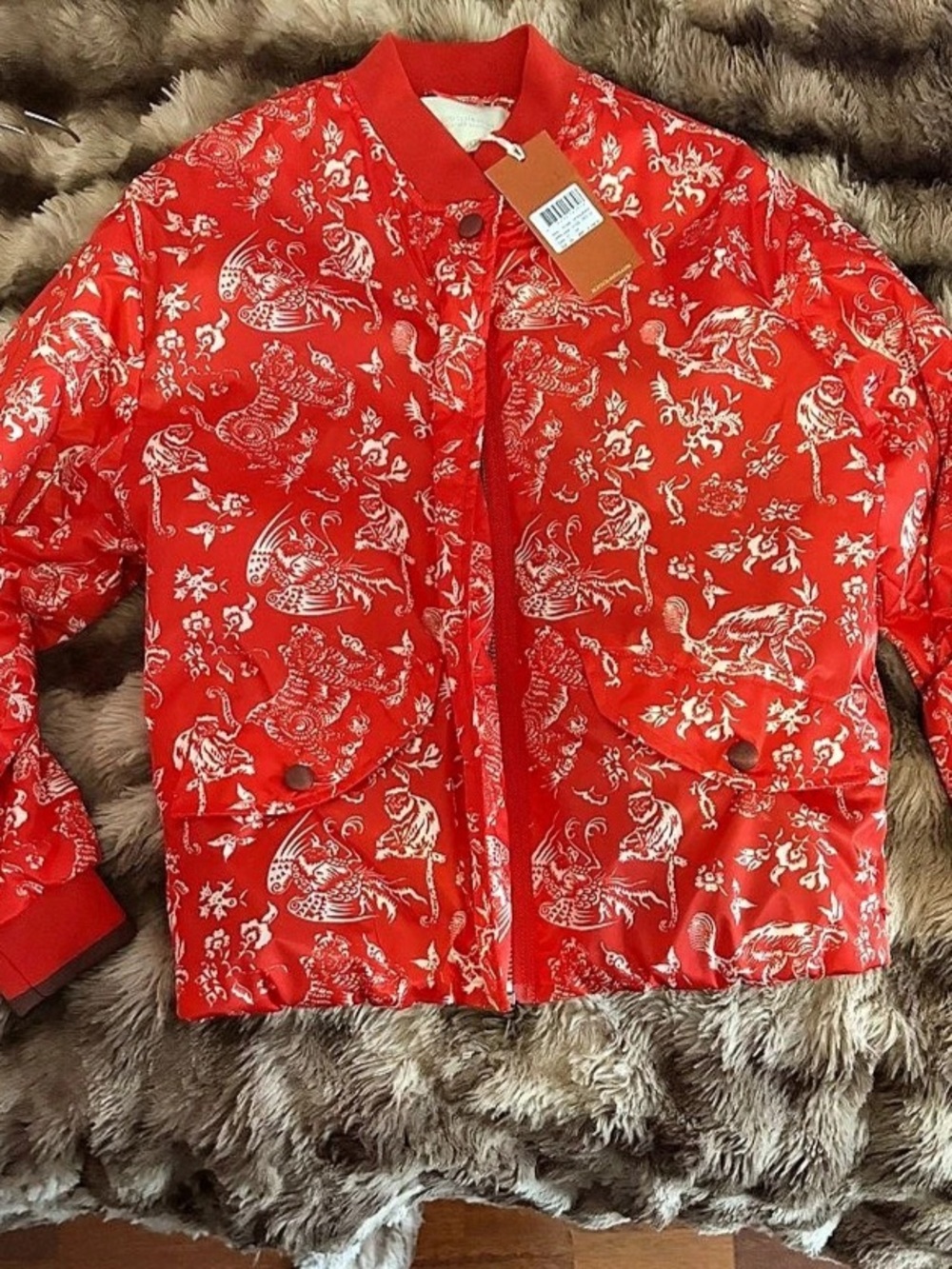 Scotch & Soda Paradise Society Printed Puffer Jacket in Red & White Size XS